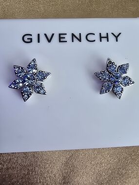 Givenchy Silver-Tone Blue Crystal Starburst Stud Earrings